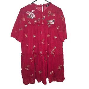 Brach Brach Red Dress Embroidered Sequin Flowers Size M